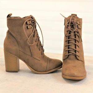 Magali Lace Up Booties - Color Taupe